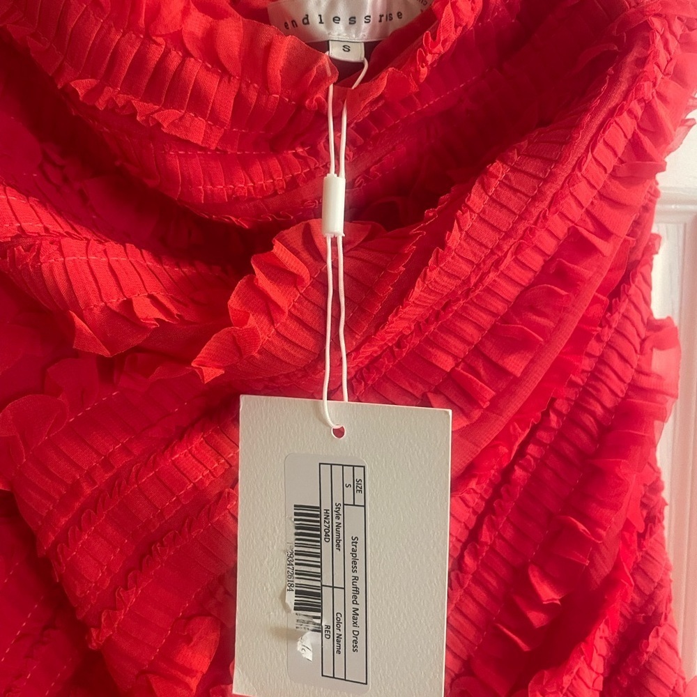 Anthropologie Endless Rose Strapless Textured Column Midi Dress Small Color Red - Picture 5 of 7